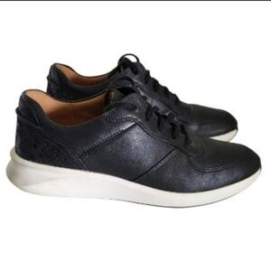 Clark Unstructured Un Rio Sprint Black Leather Walk Athletic Tennis Shoe Women 8